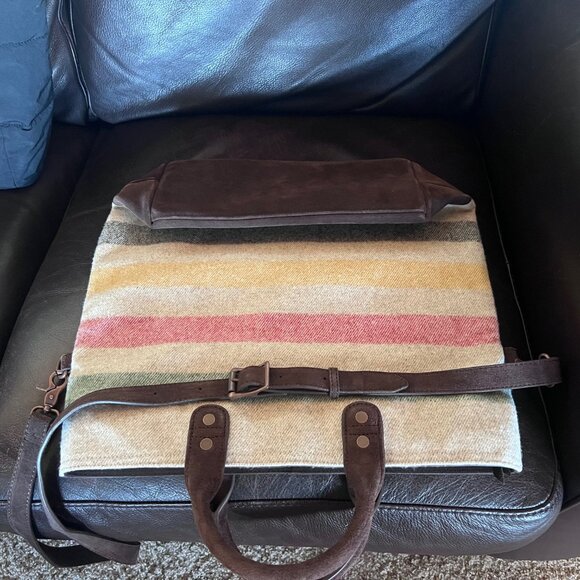 Pendleton Tote Bag * Leather & Wool * Multi-colored Stripes - Picture 11 of 12
